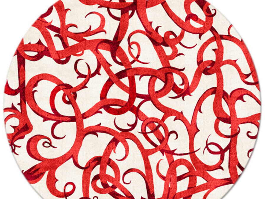 Thorn I in Red on Cream, 8 ft. x 8 ft.