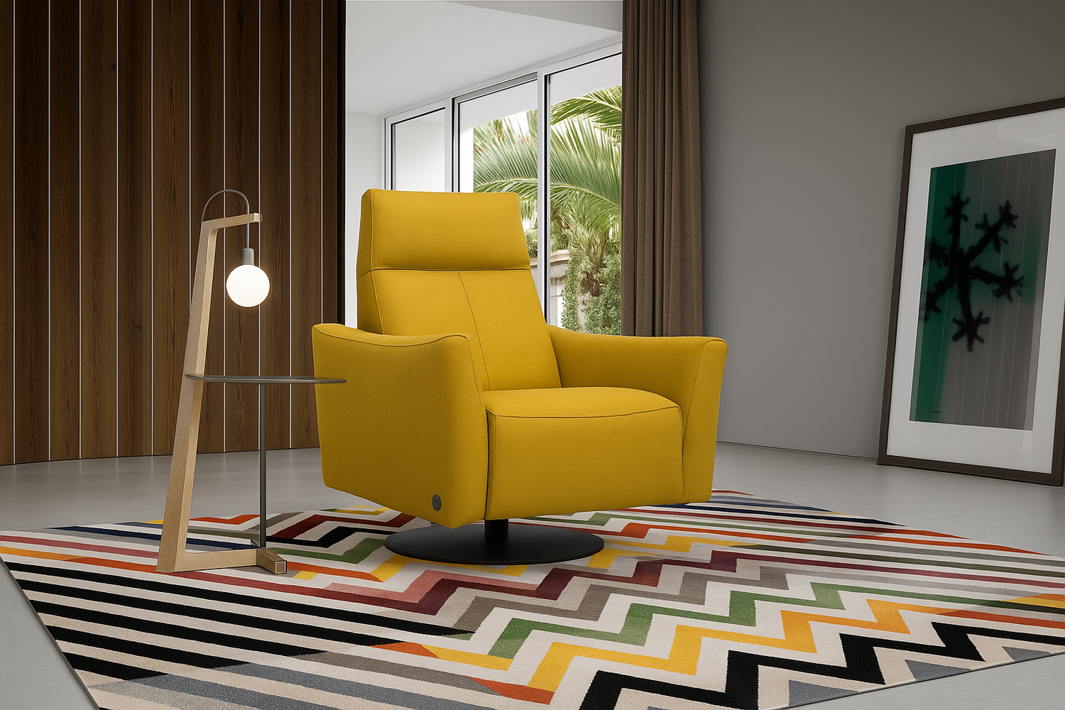 Blues, Swivel Leather Recliner.