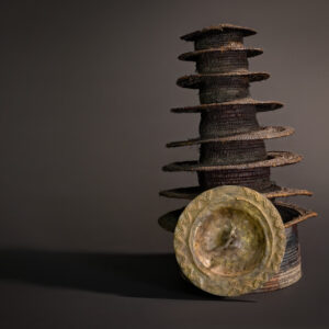 "Rhythms of the Cosmos: Ekonda Botolo Hat with Chevron Brass Disc and Lunar Dyed Base"