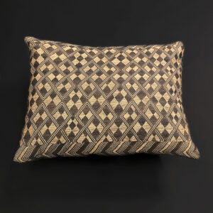 “Woven Dialogue” — Kuba Raffia Pillow with Interlaced Diamond and Checkerboard Motif, D.R. Congo