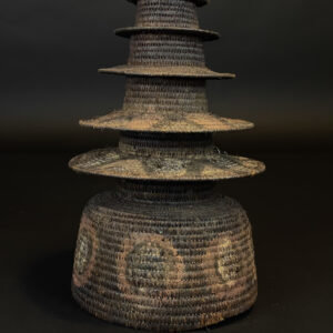 "Cycle of Return: Ekonda Botolo Hat with Five Tiers and Orb-Patterned Skirt"